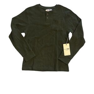 Copper Denim Kids Green Henley Long Sleeve Tee Waffle Knit 100% Cotton L(14/16)